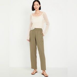 Old Navy Women’s High-Waisted Linen-Blend Straight Ankle Pants in Kombu 2X
